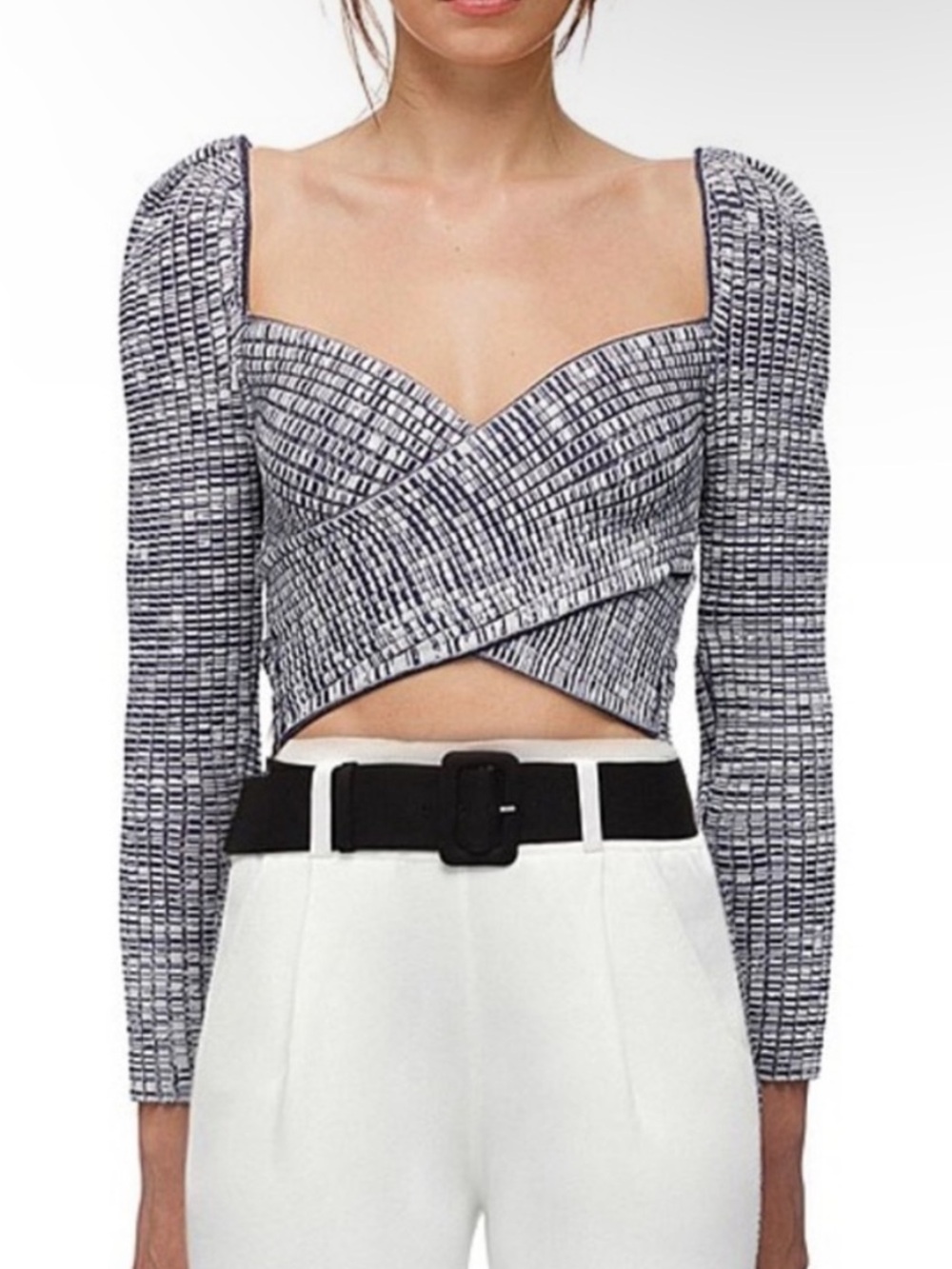 Self-Portrait Ribbed Knit Crossover Stretch Crop Top S